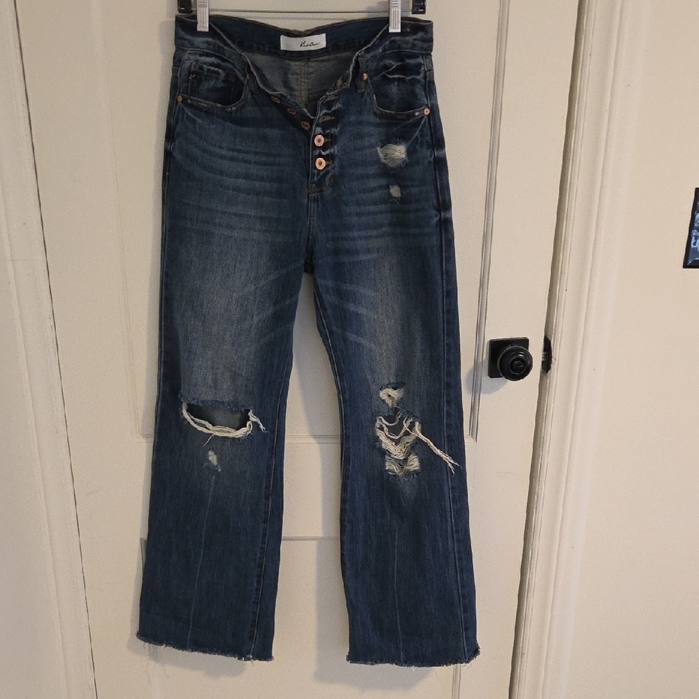 KanCan Dark Blue Distressed Ankle Jeans